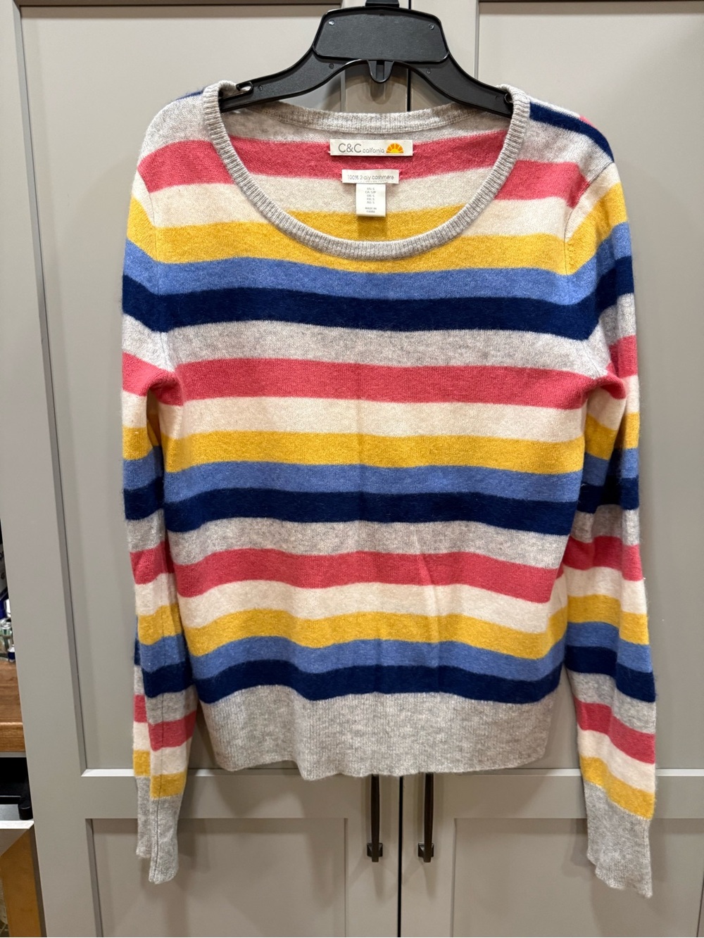 C&C California Striped Scoopneck Sweater in Pink, Yellow, Blue & Cream